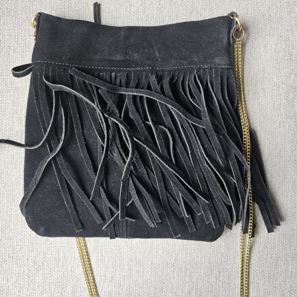 Lord & taylor suede black and gold Fringe cross body bag - Picture 5 of 5